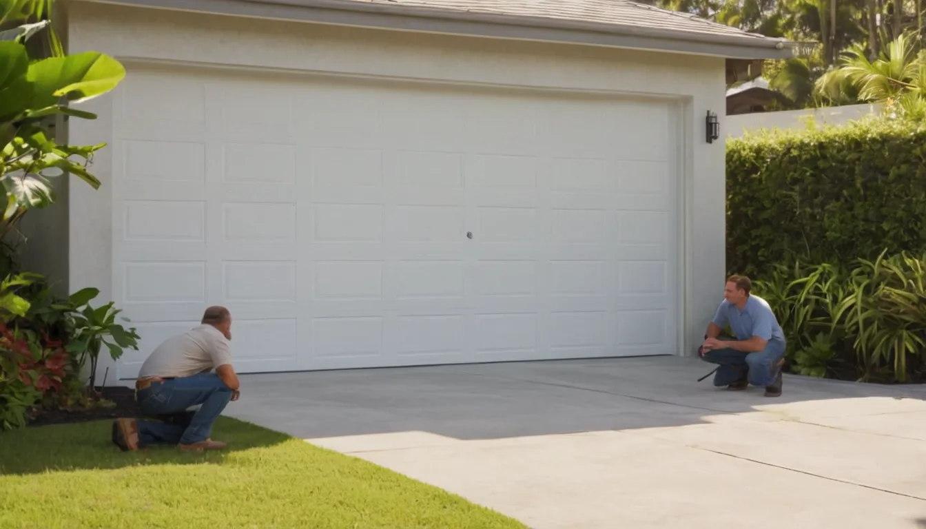 Independent garage door provider checking track alignment on a home garage door in the Miami area