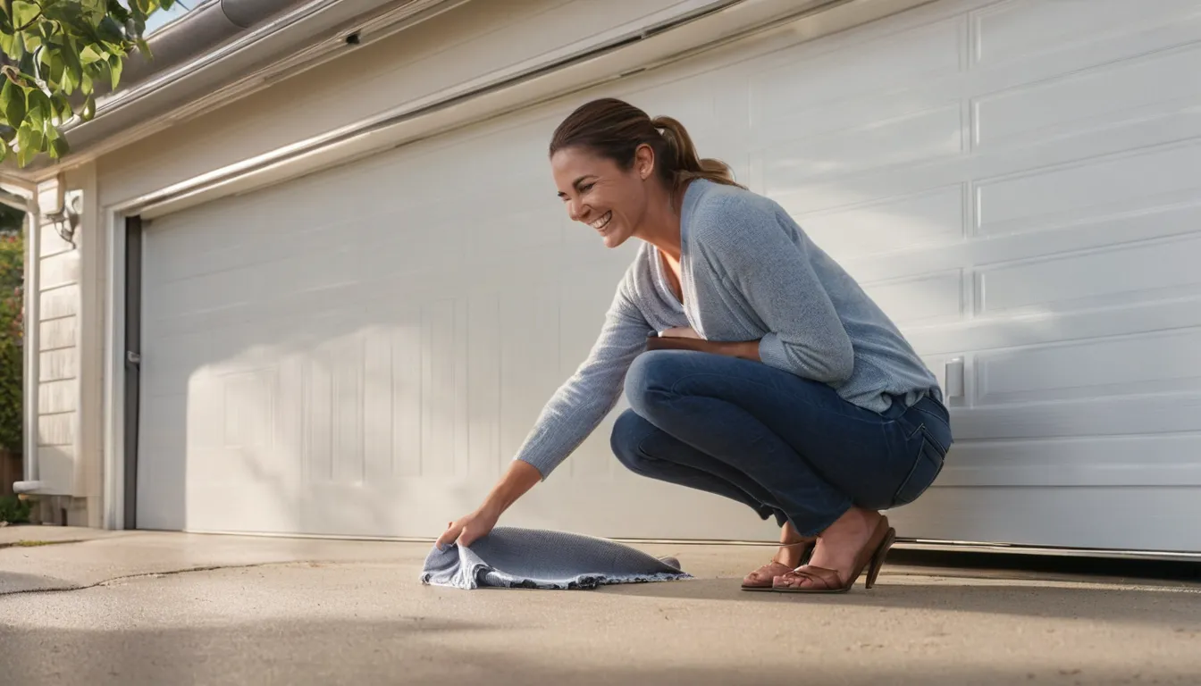 Homeowner checking garage door sensors in the Miami area